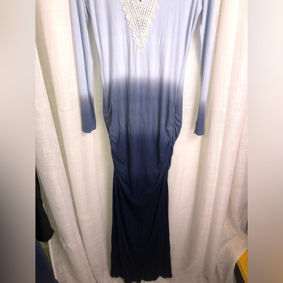 VENUS Gradient Blue Lace-Up Ombre Long Sleeve Dress NWOT M - Picture 5 of 16